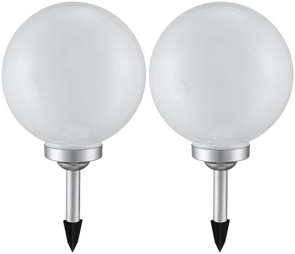 2er Set LED Solarleuchte, Kugel weiß, H 65 cm