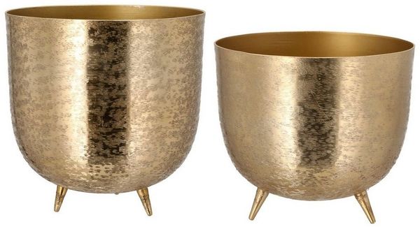 HAC24 Blumentopf 2er Set Design Pflanztopf Blumen Übertopf Blumenkübel Pflanzkübel, Aluminium Rund Matt Gold Ø 18 cm & 22,5 cm
