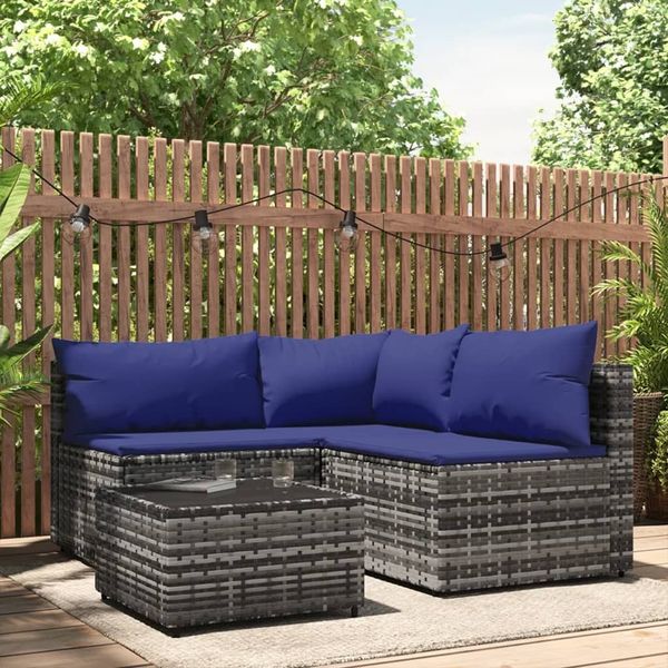 vidaXL 4-tlg. Garten-Lounge-Set mit Kissen Grau Poly Rattan 319845