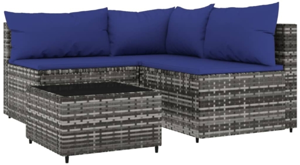 vidaXL 4-tlg. Garten-Lounge-Set mit Kissen Grau Poly Rattan 319845