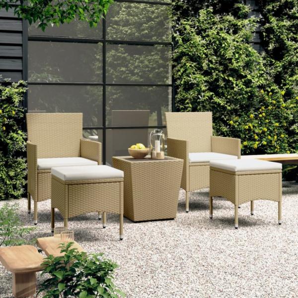 vidaXL 5-tlg. Garten-Bistro-Set Poly Rattan und Hartglas Beige 3058370