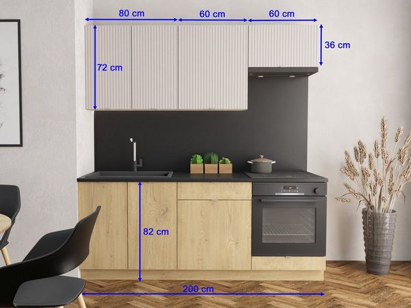 Möbel für Dich Küchenzeile Moderne Einbauküche Sofia 200 cm, 6-teilig