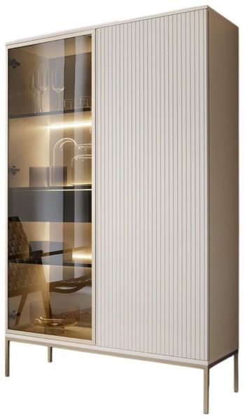 yourhouse24 Vitrine SANTIA 104 cm Japandi-Vitrine – Kaschmir mit LED & Glas