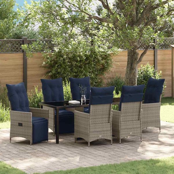 vidaXL Tisch- und Stuhlset mit Kissen 7 pcs Grau PE-Rattan 3379602