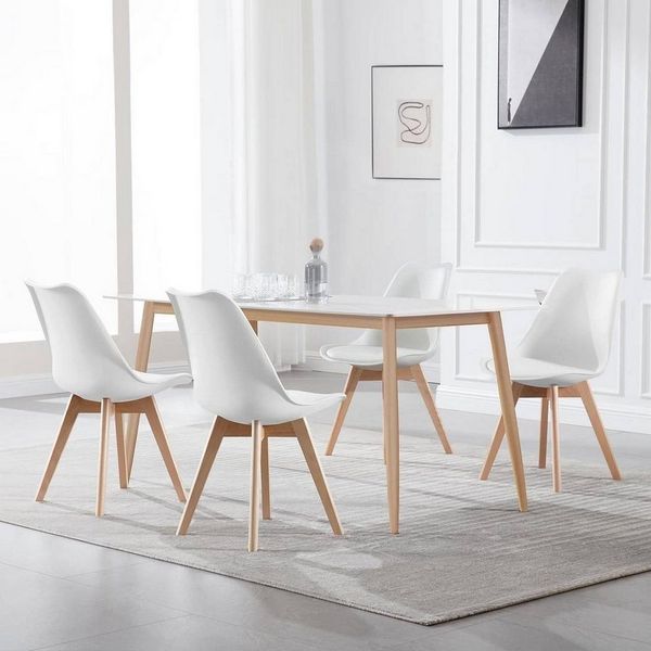 Woltu Esszimmerstuhl (Set, 6 St), Designstuhl Sitzfläche aus Kunstleder, Massivholz