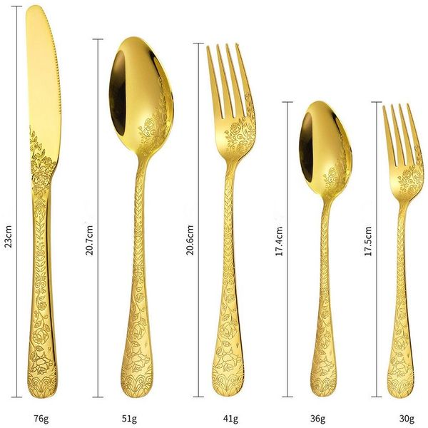 KingLux Besteck-Set 40teilig Gold Essbesteck Set mit Messer Gabel Löffel Spülmaschinenfest (40-tlg), 8 Personen, Edelstahl