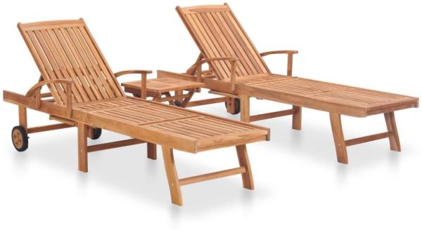 vidaXL Sonnenliegen 2 Stk. mit Tisch Massivholz Teak 3051437