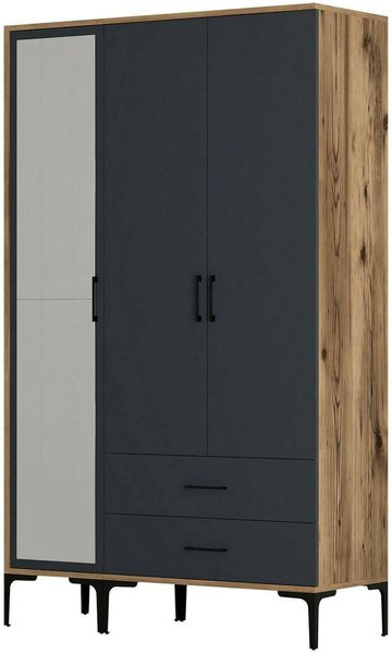 Dmora Kleiderschrank 3 Türen Petroleuse, Schlafzimmermöbel, Schrank, Garderobe, 120x201h48 cm, Walnuss und Anthrazit