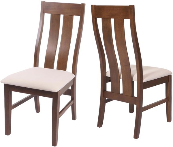 2er-Set Esszimmerstuhl HWC-M58, Küchenstuhl Lehnstuhl Stuhl, Stoff/Textil Massiv-Holz ~ dunkles Gestell, creme