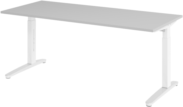 bümö manuell höhenverstellbarer Schreibtisch 180x80 in grau, Gestell in weiß/alu - PC Tisch höhenverstellbar & groß, höhenverstellbarer Tisch Büro, großer Computertisch verstellbar, X19-5-WC