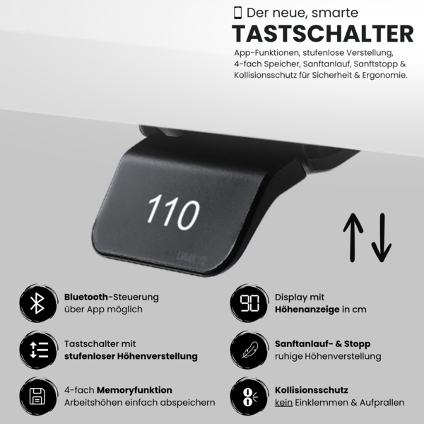 bümö elektrisch höhenverstellbarer Schreibtisch 120x80 cm mit Memory, Bluetooth & App-Steuerung - Schreibtisch höhenverstellbar elektrisch , elektrischer Schreibtisch Ahorn, Gestell weiß, XDLR-12-3-W Bild 2