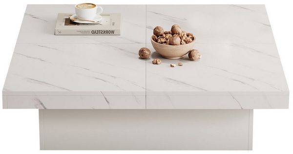 REDOM Couchtisch Quadratischer Couchtisch mit Marmor-Optik (Satztisch, Beistelltisch, Wohnzimmertisch, 1-St, 4 Speicherplatz), mit Marmor-Optik, Schiebbarer Tischplatte