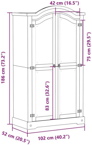 vidaXL Kleiderschrank Corona Weiß 102x52x186 cm Massivholz Kiefer 4012155 Bild 8
