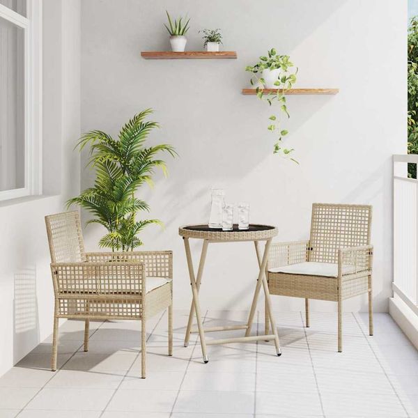 vidaXL Garten Bistro Set 3 pcs Beige Poly-Rattan 3334966