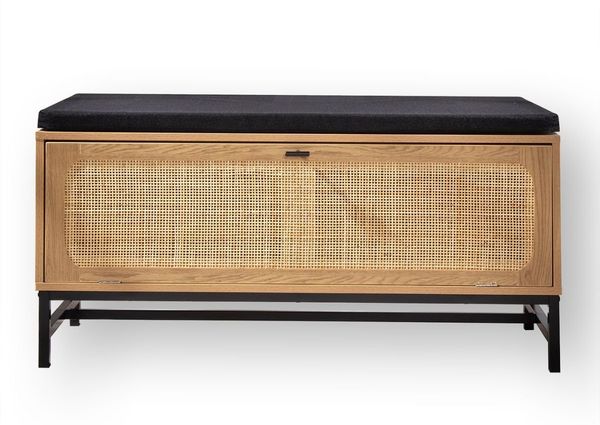 Casâme 'JAYA' Bank mit Schuhablage in Eichenoptik und Rattanfront - L100 cm - Helles Holz
