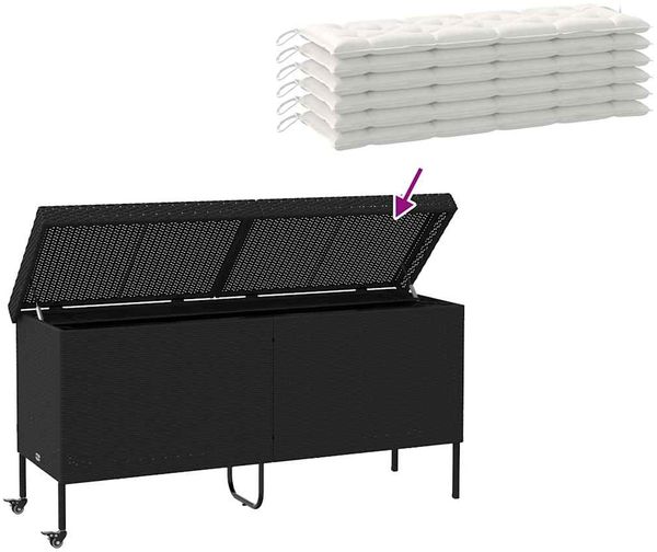 vidaXL Gartentruhe mit Rollen Schwarz 160x55x75 cm Poly Rattan 4103831 Bild 7