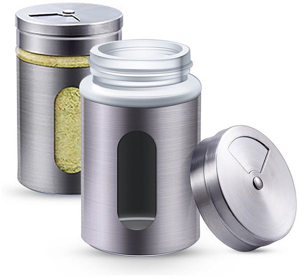 Praknu Salzstreuer 12 Gewürzdosen Silber I Gewürzstreuer Edelstahl Set 80ml, (Set, 12-tlg), Mit Sichtfenster und 3fach Streuregulierung - Gewürzgläser für Gewürze