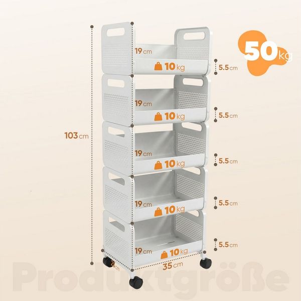 Sekey Rollwagen Küchenwagen 25 cm breit, servierwagen mit rollen, gemüseregal küchenwagen Metall Aufbewahrungsregal, mit 4 Ebenen