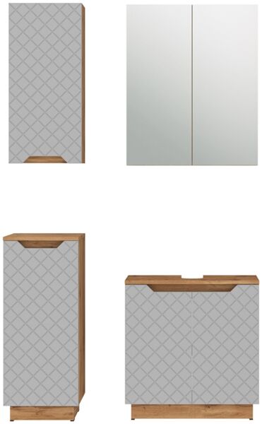 Badmöbel-Set Lotta Eiche/Grau mit Kachelstruktur 4 Teile Vicco