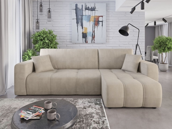 Ecksofa mit Schlaffunktion Sofa DAGNY in Stoff Cosmic Beige Ottomane Rechts