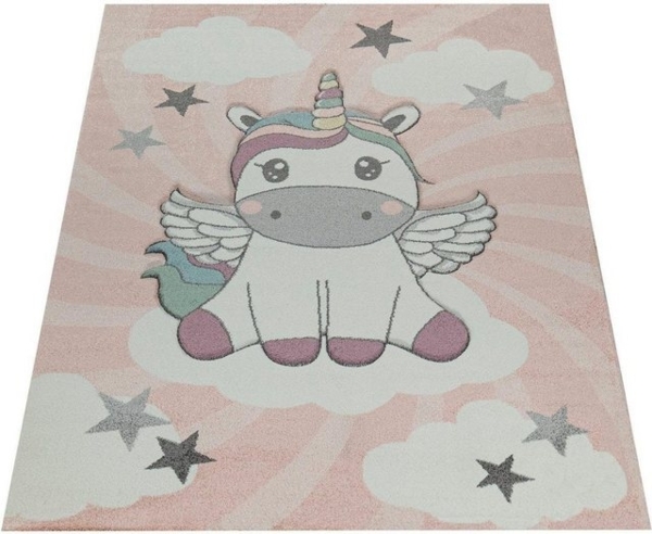 Paco Home Kinderteppich Cosmo 395, rechteckig, Höhe: 12 mm, 3D-Design, niedliches Einhorn Motiv, Pastell-Farben, Kinderzimmer Bild 4