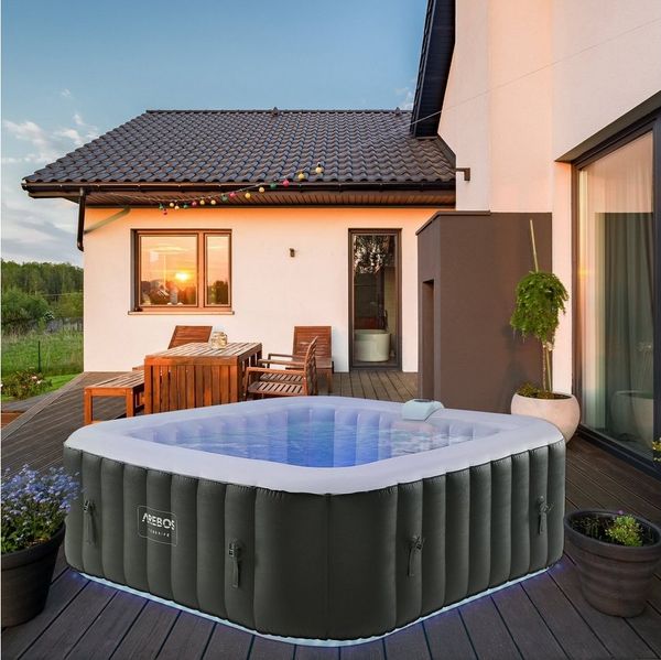 Arebos Whirlpool CORFU & TENERIFE Aufblasbar für 4 oder 6 Personen mit 100/130 Düsen, (Komplett-Set, LED-Beleuchtung), Für Outdoor & Indoor
