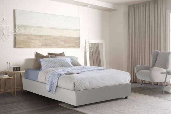 Talamo Italia - Doppelbett Isabel, Bettkasten aus Öko-Leder, Öffnung vorne, geeignet für Matratze 140x200 cm, 100 % Made in Italy, Weiß