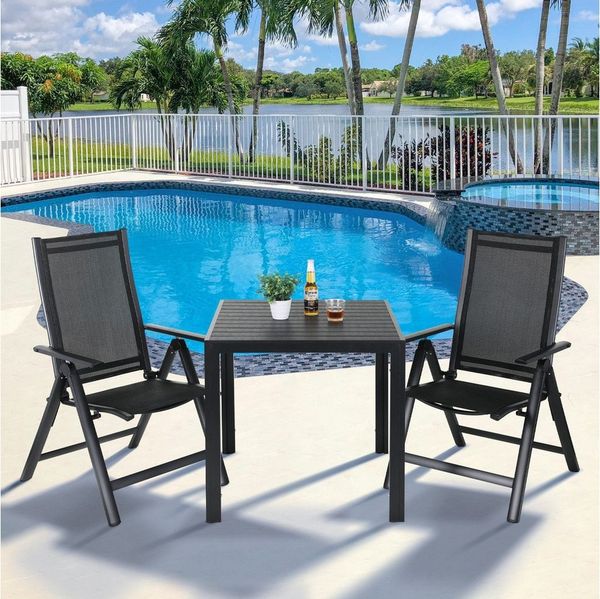 TLGREEN Gartenlounge-Set Gartenmöbel-Set,Balkonmöbel-Set,Aluminium-Sitzgruppe, (3-TLG Balkonmöbel mit 2pcs Aluminium Klappbar Hochlehner Gartenstuhl & WPC Quadratisch, 3-tlg), für Veranden, Innenhöfe, Terrassen, Balkone, Poolränder
