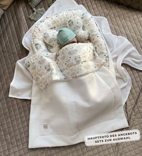 Loolay Bettnestchen Weiß WAFFELPIQUE/ HASE Beige Babynest Babyaustattung Neugeborene SETS, (Reisebett Unterlage Nestchen SOLO/ o. in Premium Geschenk SETS, 1-tlg, 4 Jahreszeiten ATMUNGSAKTIVER WAFFELSTOFF), LOOLAY® - 100% Europäische Stoffe und Kleinse...