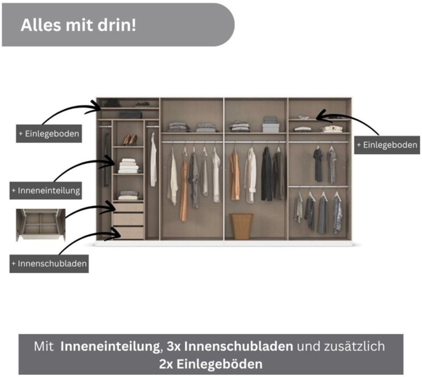 rauch Drehtürenschrank Kleiderschrank Schrank Garderobe TOPSELLER OTELI inkl. Inneneinteilung (erhältlich in Breiten 91-360 cm, ab Breite 136cm inkl. Innenschubladen) mit zusätzlichen Einlegeböden, optional mit Spiegel MADE IN GERMANY Bild 2