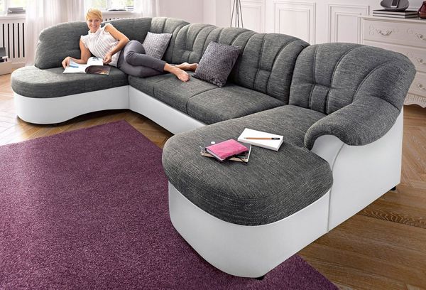 DOMO collection Wohnlandschaft Flores auch in Leder-Bezug, B/T/H: 293/180/86 cm, U-Form, 3 Teile, wahlweise mit Bettfunktion, wahlweise mit Federkern