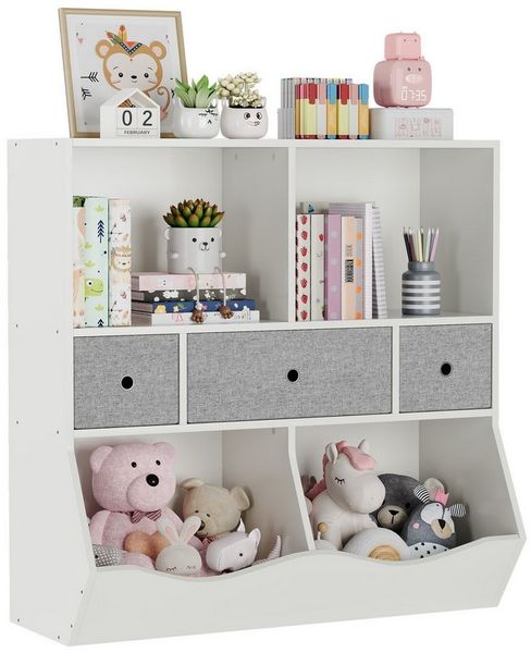 GarveeMore Kinderregal Bücherregal Kinder Spielzeugregal mit 3 Schubladen 93 x 30 x 93 cm