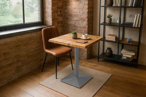 SAM® Bistrotisch Ingmar, massives Akazien- oder Mangoholz, Baumkante, Säulengestell aus Metall
