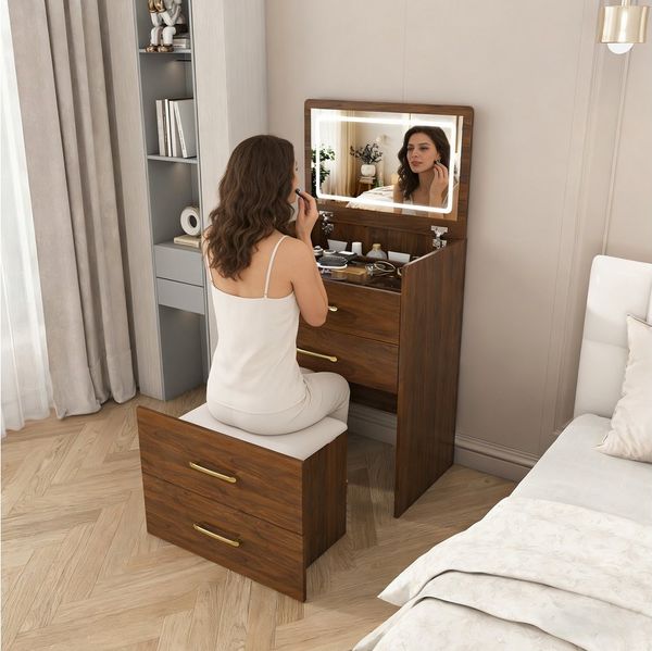 STILVORA Schminktisch mit offenem Spiegel Kosmetiktisch-Set mit Bequemes Sitzen 3 Schubladen (Eck-Schminktisch mit Schminktisch, Nachttisch und Stuhl, mit transparenten Glasplatte), Einfache Montage