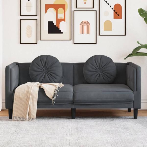 vidaXL Sofa mit Kissen 2-Sitzer Dunkelgrau Samt 372633