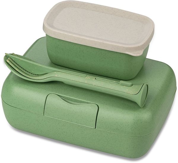 Koziol Lunchbox-Set + Besteck-Set Candy Ready nature leaf green