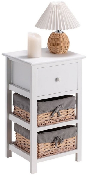 CARO-Möbel Nachtkommode PORTEL, Nachttisch mit Schublade und Körben im Landhausstil Holz weiß