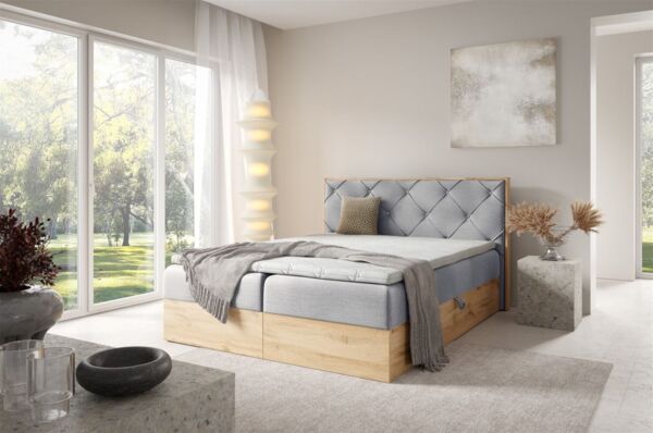 Boxspringbett Schlafzimmerbett HELIOS PREMIUM 160x220cm in Stoff Rouge Hellgrau