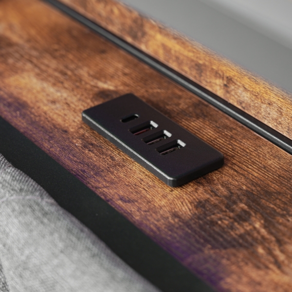 Bettgestell 140x200 cm mit LED-Kopfteil,Stauraum-Kopfteil & 2 Schubladen,Leinen Grau,USB & Typ-C Ladeanschlüsse Bild 10