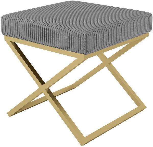 AX LIVING 1 Stk. Polster Hocker Pitinio 45 cm Grau goldenes Gestell