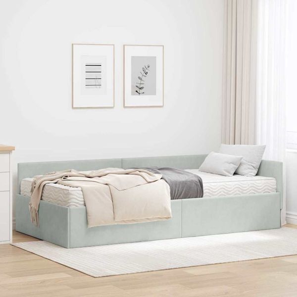 vidaXL Eckbettgestell mit Matratze Sonstiges 2 pcs Hellgrau Samt 3393644