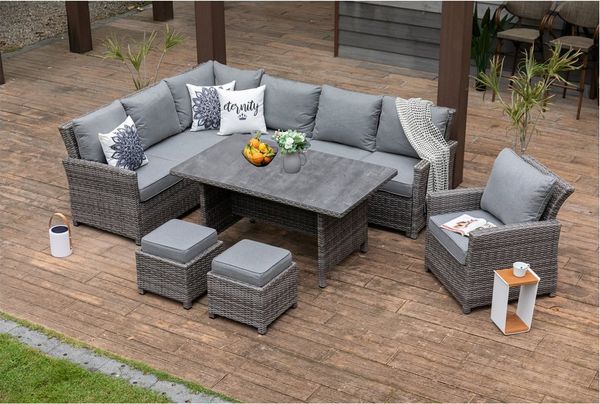 MANDALIKA Garden Loungeset Premium Dining Lounge Set Havanna Luna inkl. XL Lounge Sessel