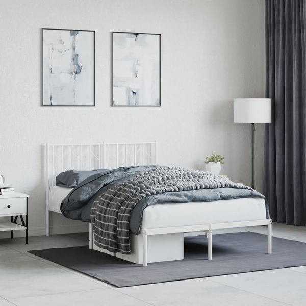 vidaXL Bettgestell mit Kopfteil, Metall weiß, 120x190 cm