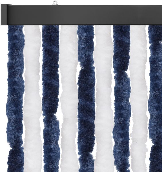 Flauschvorhang 140x200 Unistreifen dunkelblau - weiß