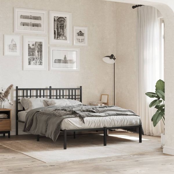 vidaXL Bettgestell mit Kopfteil Metall Schwarz 135x190 cm 376323