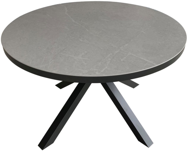 Tisch Almeria - 120 cm rund - gesinterter Stein hellgrau - Gestell Kreuz-Form