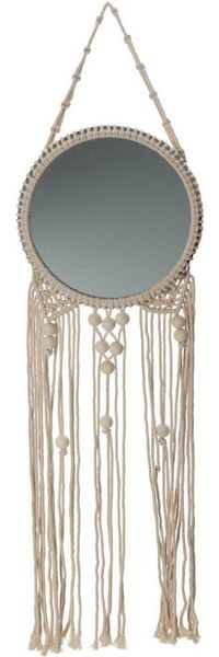 Koopman Dekospiegel Macrame 100 cm Ø 30cm Spiegel (1-St), Dekorativ, 100cm länge, Ø 30cm Spiegel, Makramee, Hängedekoration