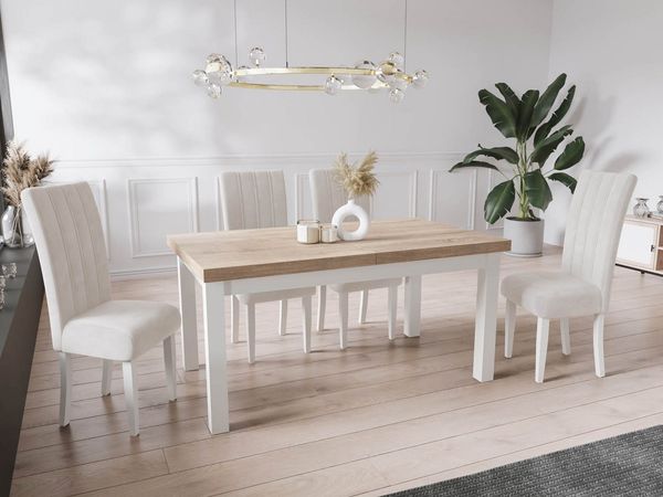 WFL GROUP Esstisch Avena ausziehbar rechteckig modern mit weißen Holzbeinen (MADE IN EU, 5 Gr. – 120/140/160/170/200 cm ausziehbar auf 160/180/210/250/300 cm), platzsparender Tisch in Holzoptik für Küche, Esszimmer oder Wohnzimmer