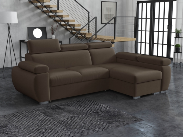 Mirjan24 'Boston Mini' Ecksofa mit Bettkasten und Schlaffunktion, Plüschstoff, Braun, Rechts Bild 2