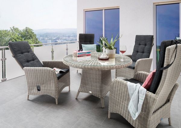 Destiny Garten-Essgruppe PALMA LUNA, Set, 5-tlg, 4 Hochlehner, verstellbar, Aluminium, Polyrattan, 1 Tisch Ø 100x75cm